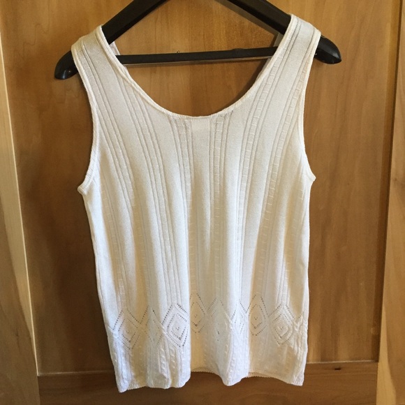 MUST GO Vintage 90s White Knit Stretchy Scoopneck Tank Top - Picture 6 of 6